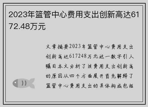 2023年篮管中心费用支出创新高达6172.48万元